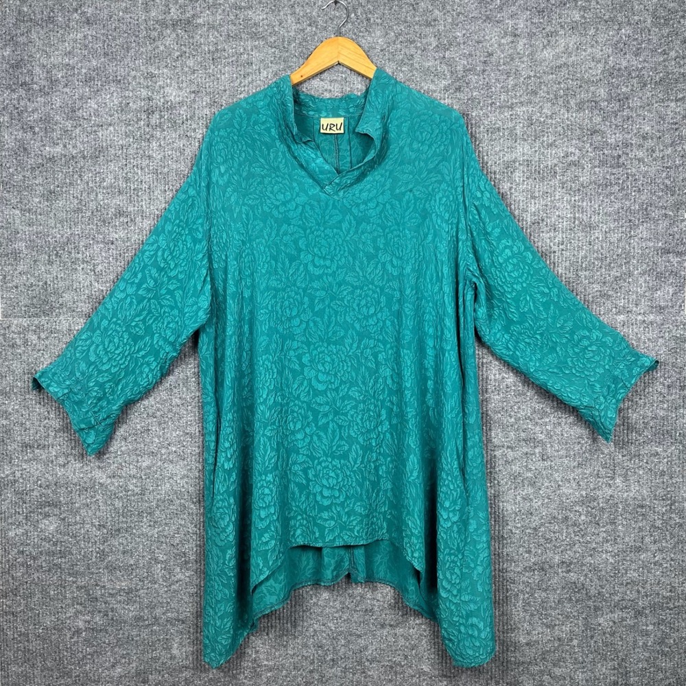 Vtg 90s URU Tunic Top Womens OS 100% Silk Floral Jacquard Art To Wear Lagom USA